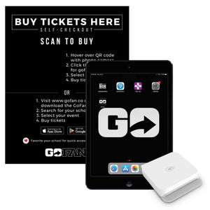 GoFan Box Office Kit (1- bundled device package) BEST VALUE. Includes 6 GoFan Self-Checkout Signs (without the stand).
